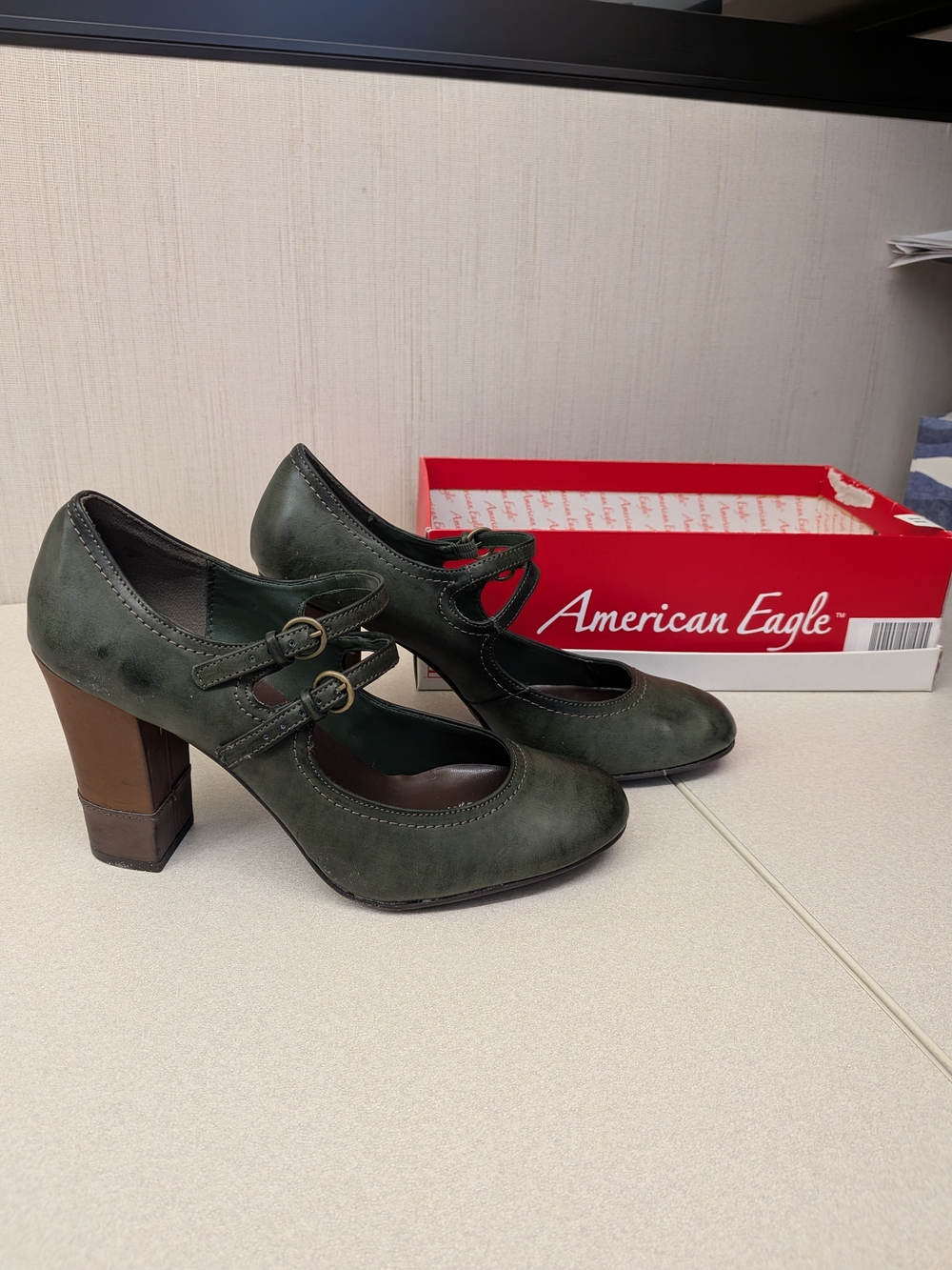 American Eagle Outfitters Green Mary Jane Block Heel Pumps